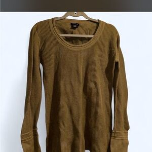 Calvin Klein Jeans Womens Long Sleeve Waffle Knit Top - Brown